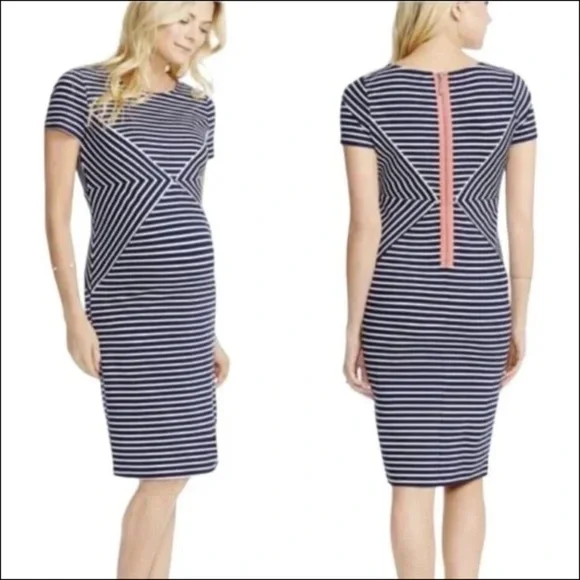 Jessica Simpson Motherhood Maternity Blue Striped Fitted Maternity Dress Jessica Simpson Motherhood Maternity Blue Striped Fitted Maternity Dress